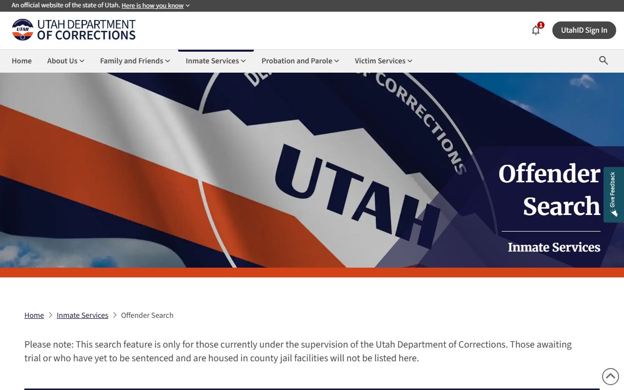 Washington County inmate population Utah Department of Corrections offender search