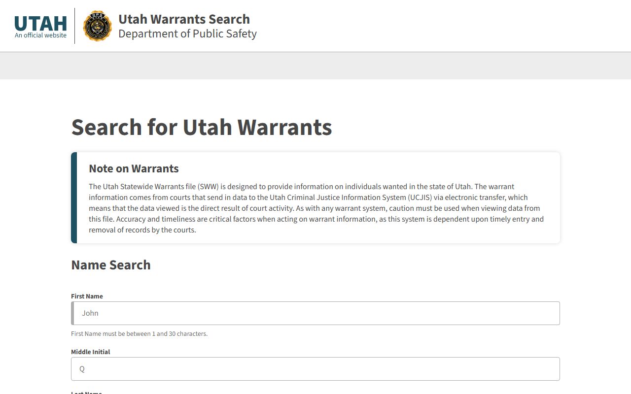 Washington County court records after arrest Utah Statewide Warrants search