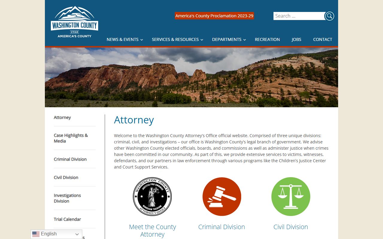 Washington County court records after arrest County Attorney office page